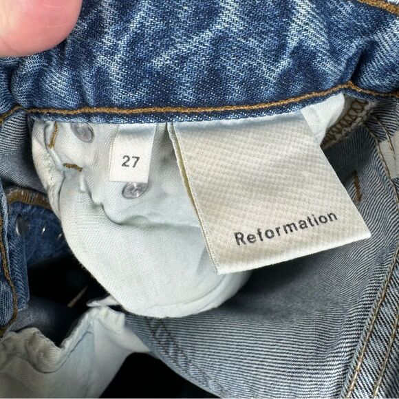 Reformation Mid Crop Flare Jeans Button Fly Baltic Wash Size 27 Petite - Picture 7 of 8